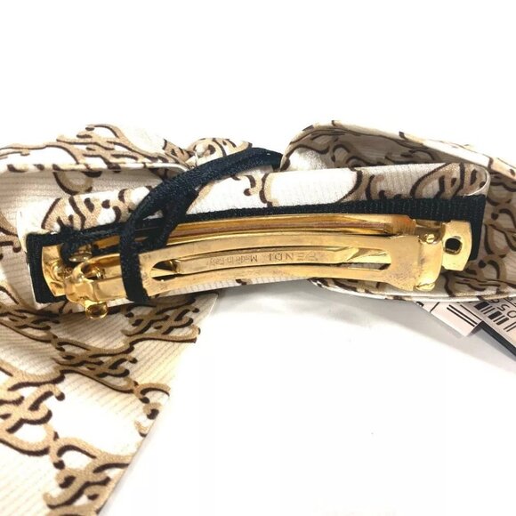 FENDI FXT114 Logo ribbon Hair clip hair accessories Barrette silk Beige - Picture 6 of 15